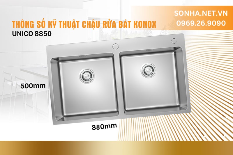 Kích thước chậu Konox 8850 Topmount Unico