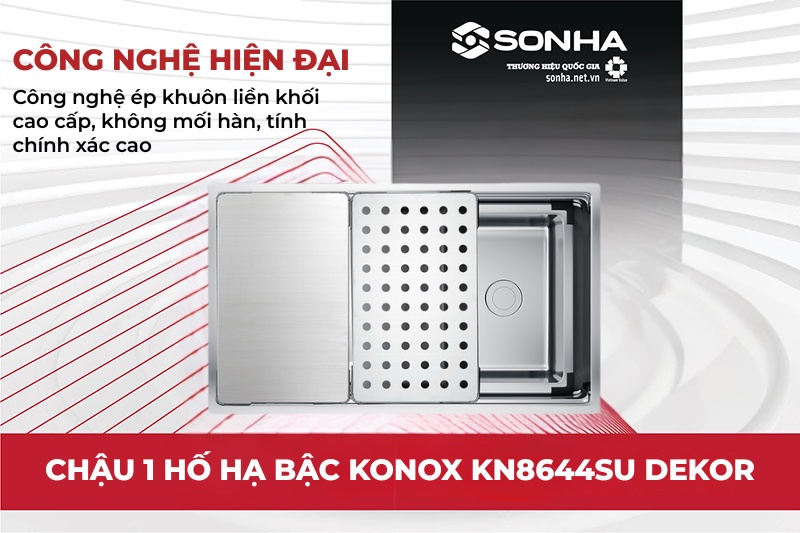Bồn rửa chén 1 hộc Konox KN8644SU Dekor được ép khuôn liền khối