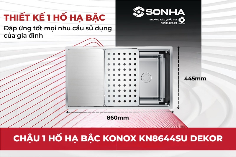 Bồn rửa chén Konox KN8644SU Dekor có thiết kế 1 hộc lớn