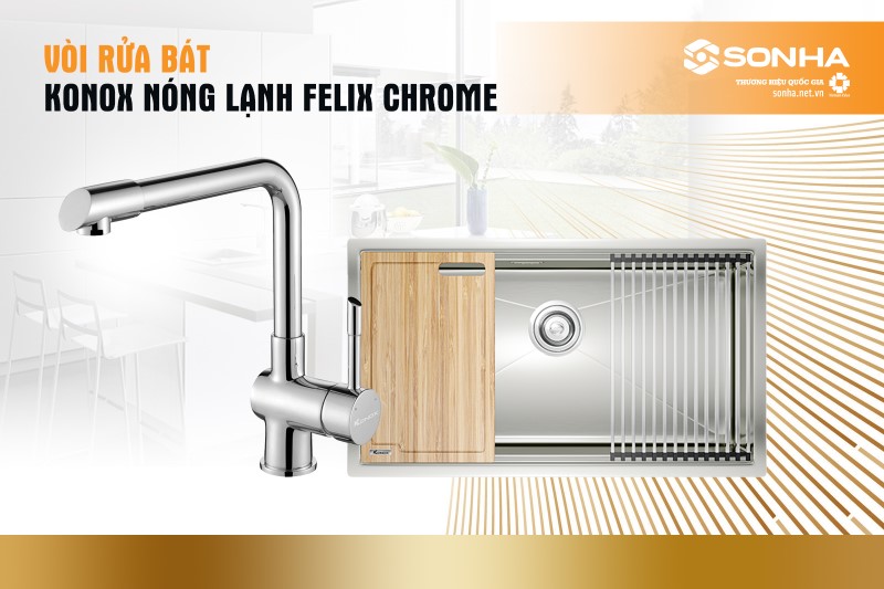 Vòi rửa bát Konox nóng lạnh Felix Chrome