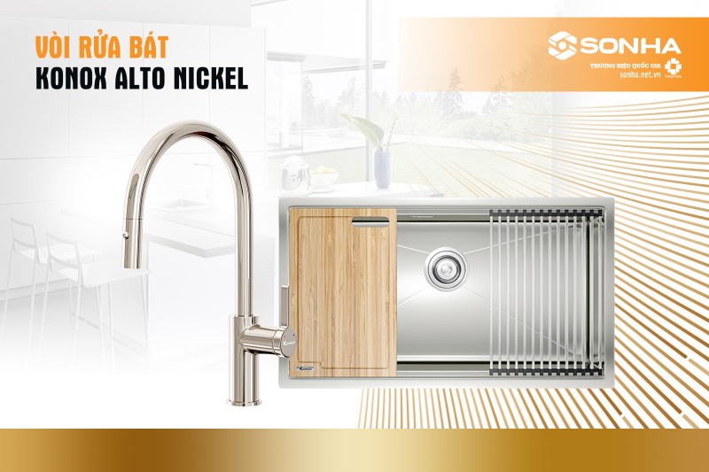 Vòi rửa bát nóng lạnh Konox Alto Nickel