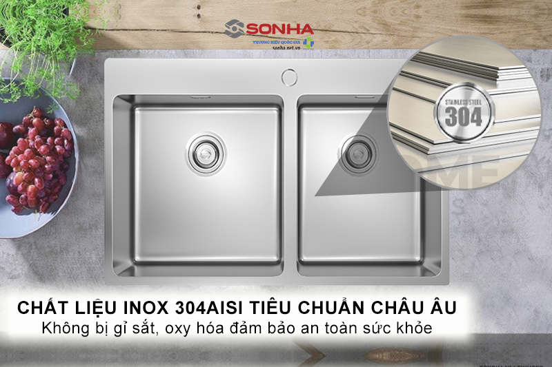 Chất liệu inox 304AISI tiêu chuẩn châu Âu an toàn cho sức khỏe