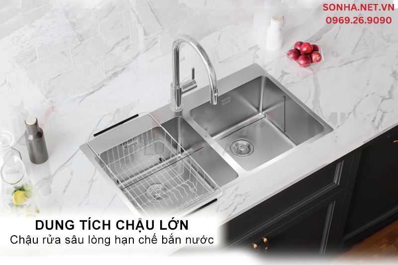 Chậu rửa bát 2 hố lớn đảm bảo hoạt động thoải mái
