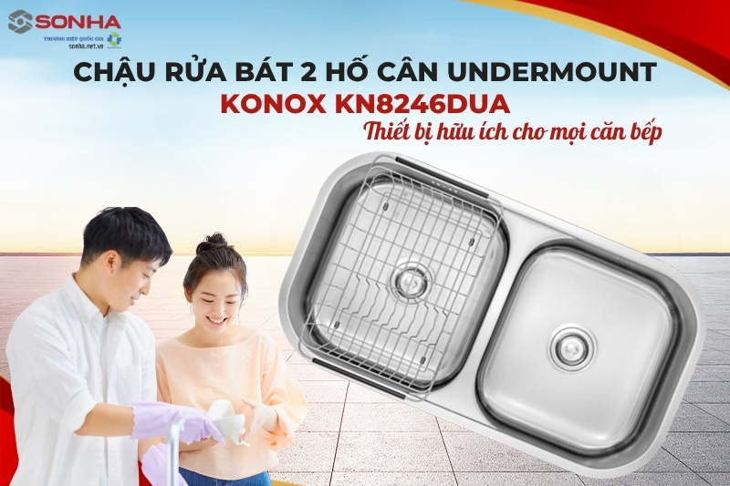 Siêu phẩm chậu rửa bát 2 hố cân Konox KN8246DUA