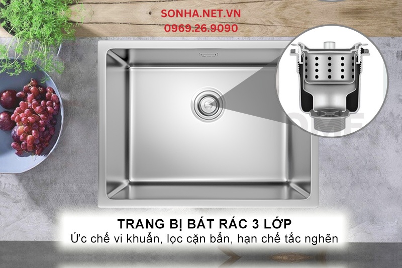 B&aacute;t r&aacute;c 3 lớp lọc sạch cặn bẩn, thực phẩm v&agrave; hạn chế tắc nghẽn