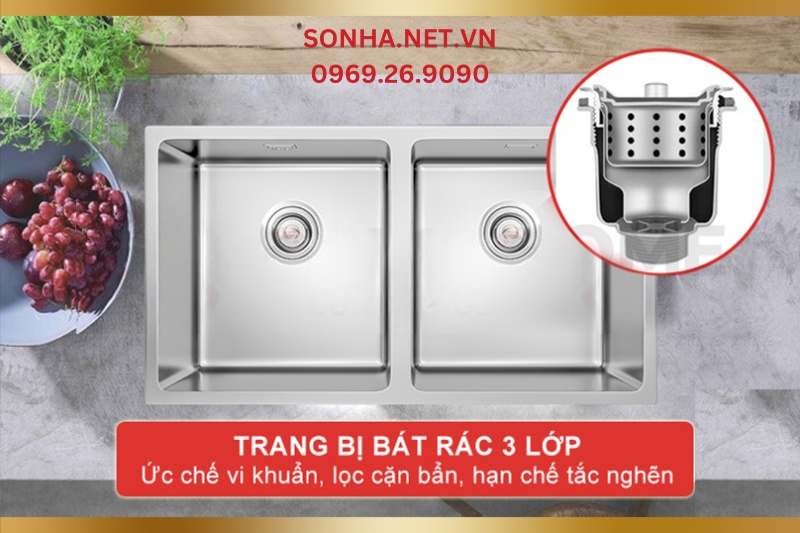 Bát rác 3 lớp ức chế vi khuẩn sinh trưởng, lọc cặn bẩn, hạn chế tắc nghẽn đường ống thoát