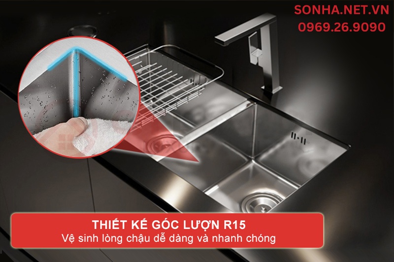Lòng chậu vệ sinh nhanh chóng và dễ dàng nhờ góc lượn R15