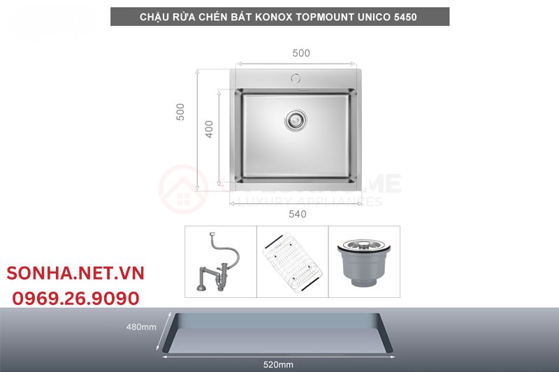 Chậu rửa b&aacute;t 1 hố KONOX Topmount UNICO 5450