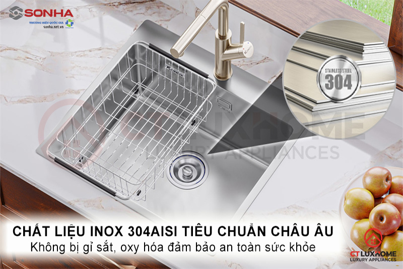 Chất liệu inox 304 tiêu chuẩn châu Âu đảm bảo an toàn sức khỏe