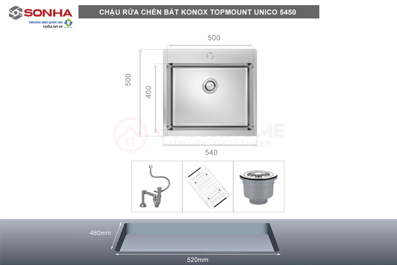 Chậu rửa bát 1 hố KONOX Topmount UNICO 5450