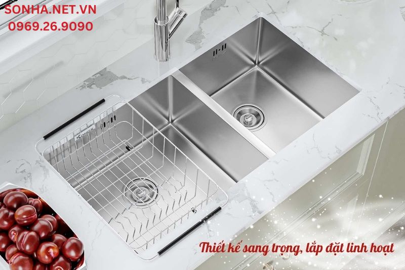 Chậu rửa bát 2 hố Konox Cube 8144DU lắp đặt linh hoạt