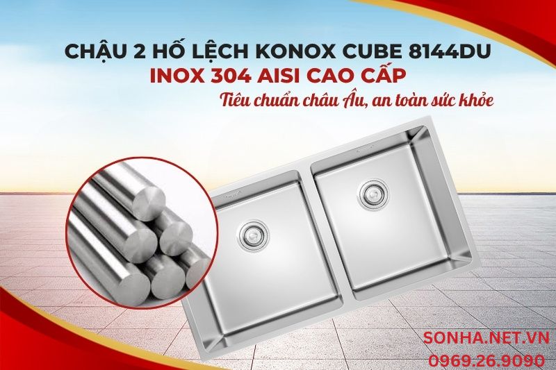 Chậu rửa bát 2 hố Konox Undermount CUBE 8144DU được sản xuất từ inox 304