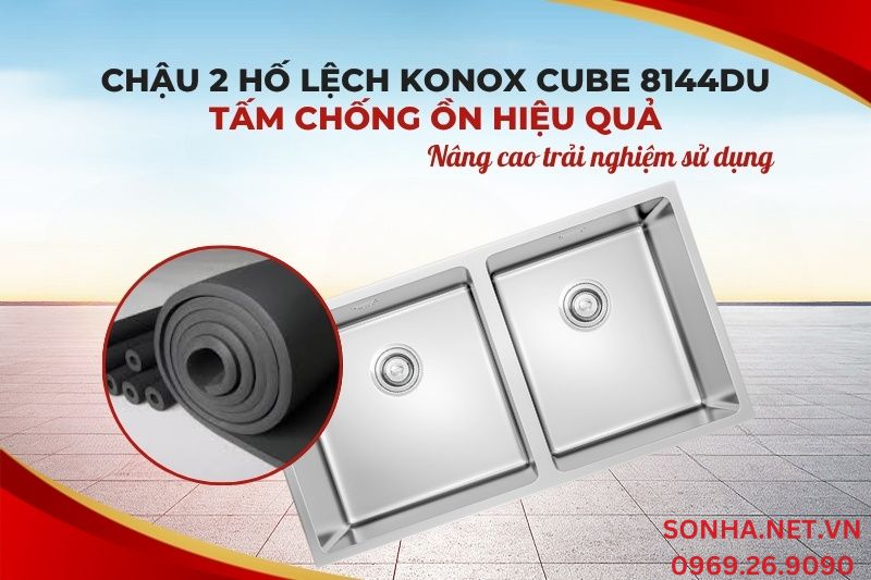 Chậu rửa bát Konox Undermount CUBE 8144DU có tấm chống ồn hiệu quả