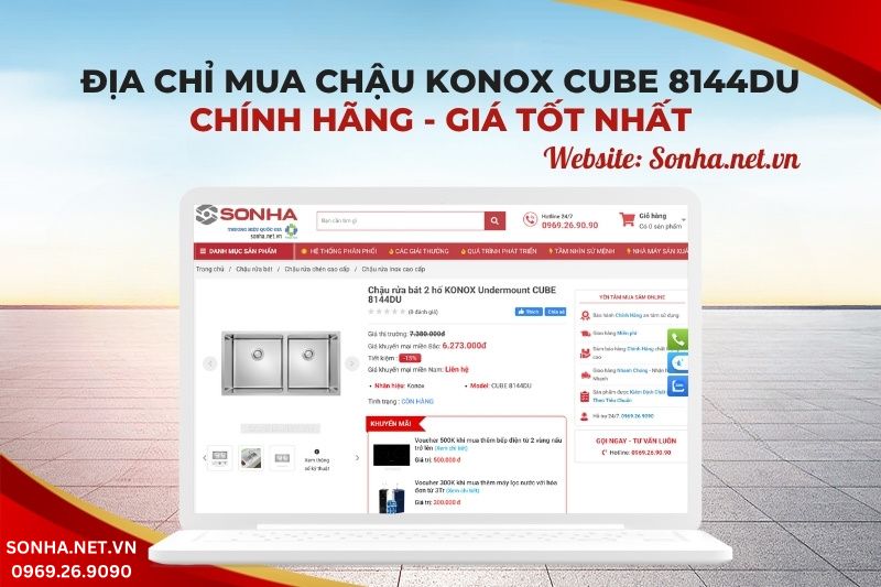 Địa chỉ mua chậu rửa bát 2 hố lệch Konox Cube 8144DU chính hãng