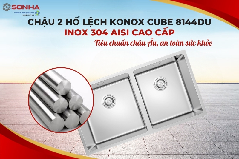 Chậu rửa bát 2 hố Konox Undermount CUBE 8144DU được sản xuất từ inox 304
