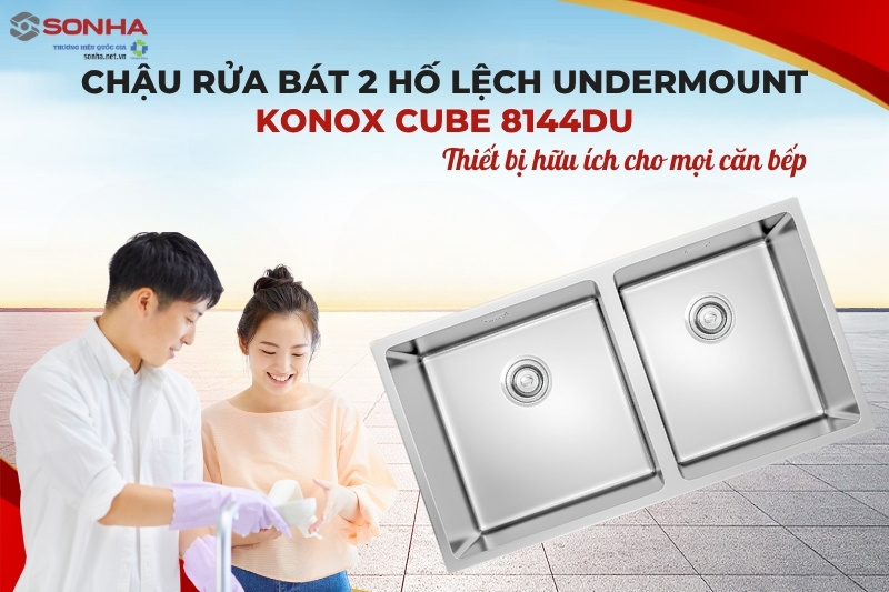 Siêu phẩm chậu rửa bát 2 hố Konox Cube 8144DU