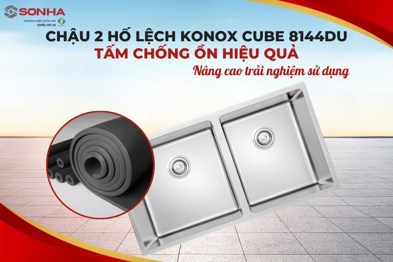 Chậu rửa bát Konox Undermount CUBE 8144DU có tấm chống ồn hiệu quả