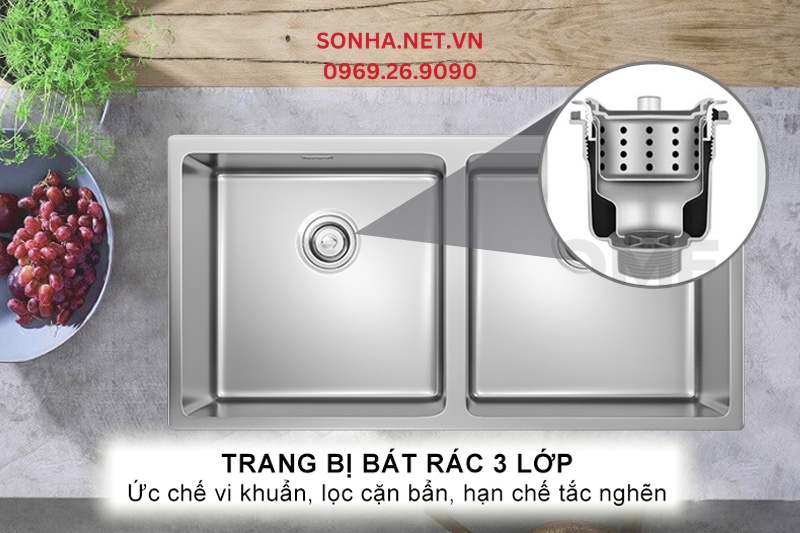Bát rác 3 lớp lọc sạch cặn bẩn, thực phẩm và hạn chế tắc nghẽn