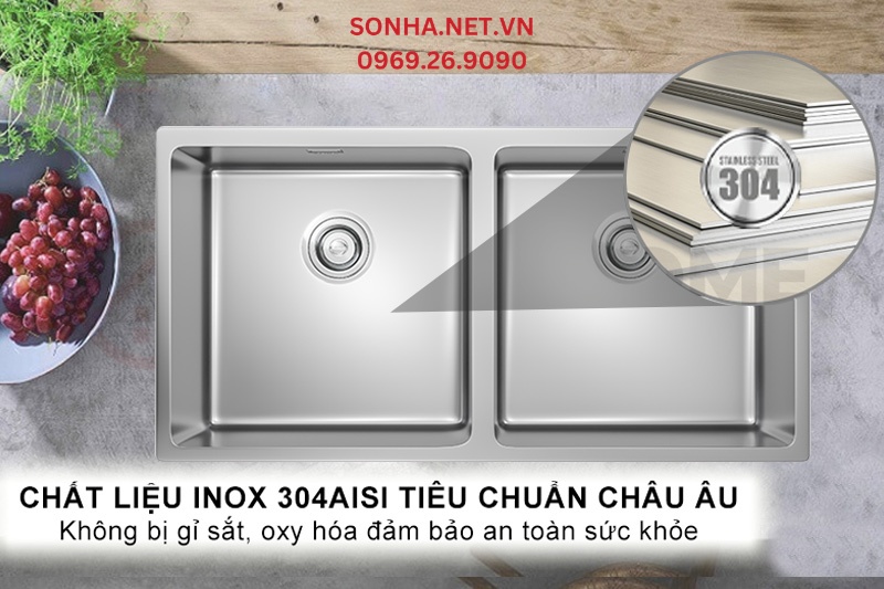 Chất liệu inox 304AISI tiêu chuẩn châu Âu an toàn cho sức khỏe