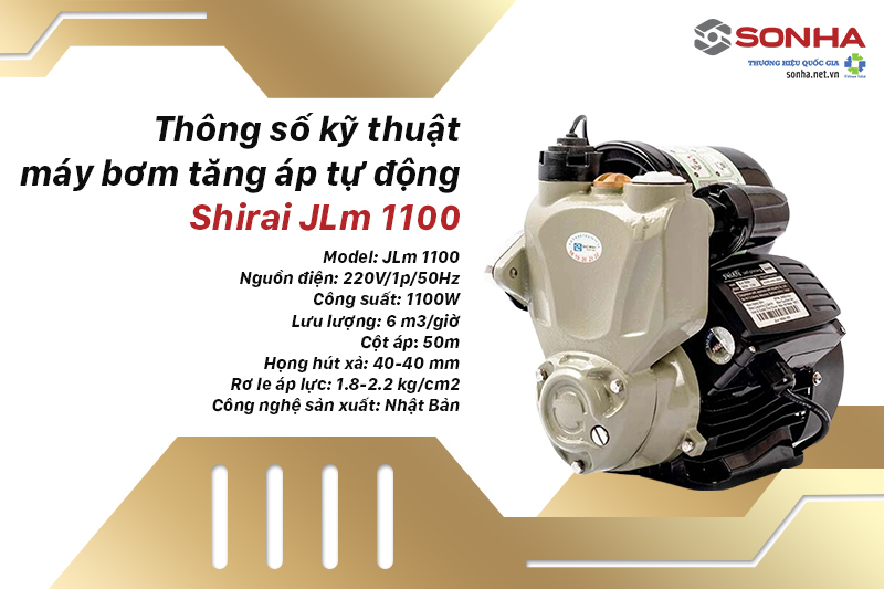 Máy bơm tăng áp tự động Shirai JLm 1100