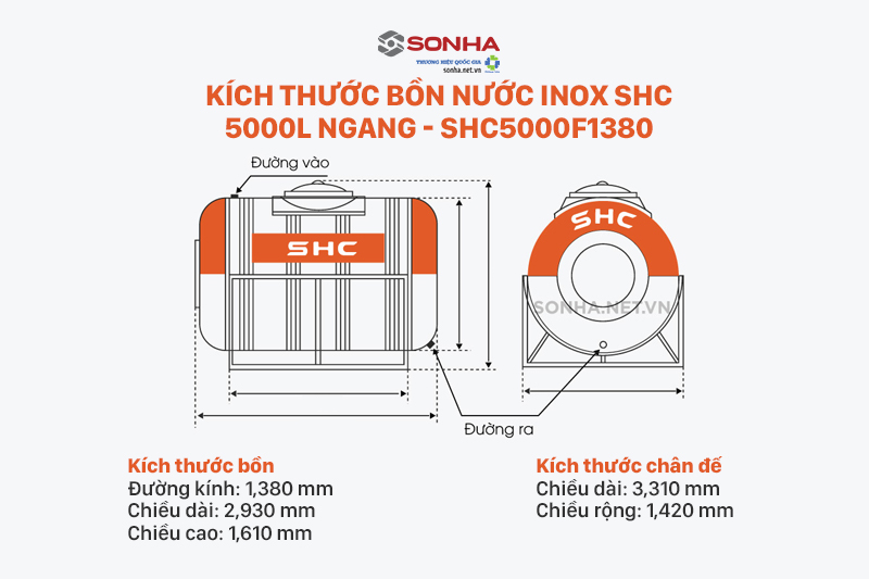 Kích thước bồn nước lớn đảm bảo dung tích chứa nước lớn