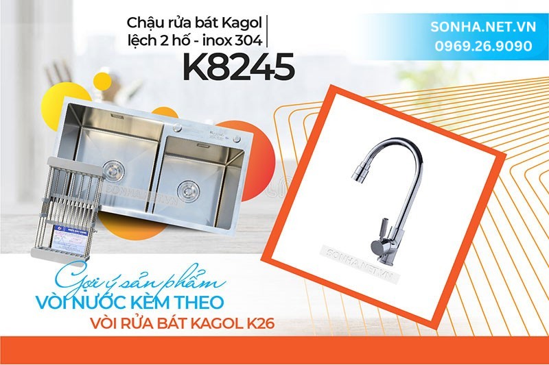 Cặp đôi tuyệt hảo chậu Kagol K8245 - 304 và vòi K26