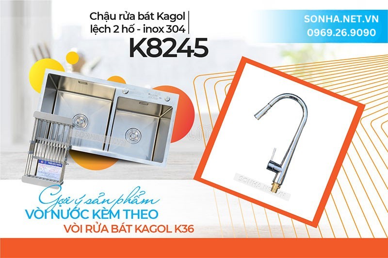 Gợi ý tuyệt vời chậu Kagol K8245-304 cùng vòi K36
