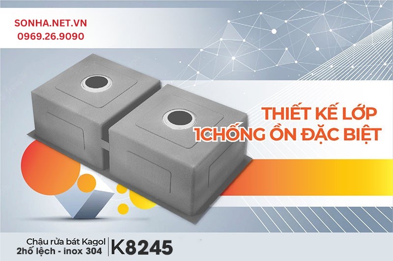 Lớp chồng ồn chậu Kagol K8245-304 giảm thiểu độ rung, ồn của nước