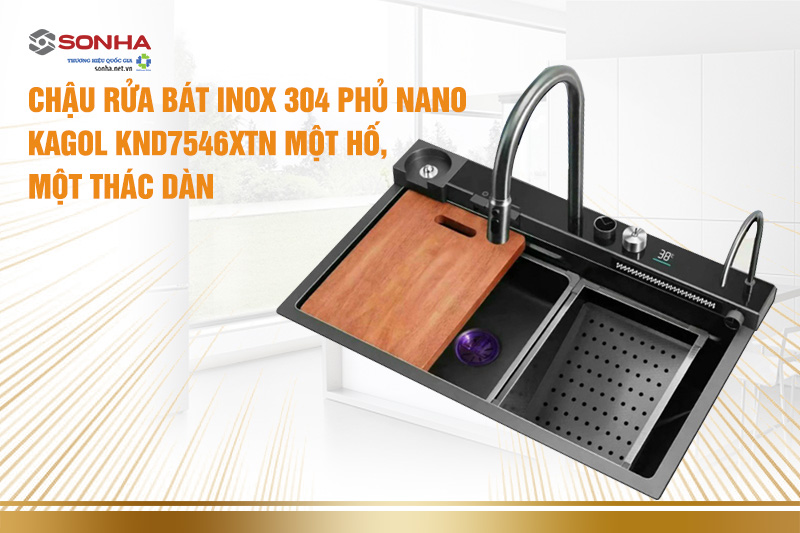 Chậu rửa bát chén inox 304 phủ nano kèm vòi KAGOL KND7546XTN một hố