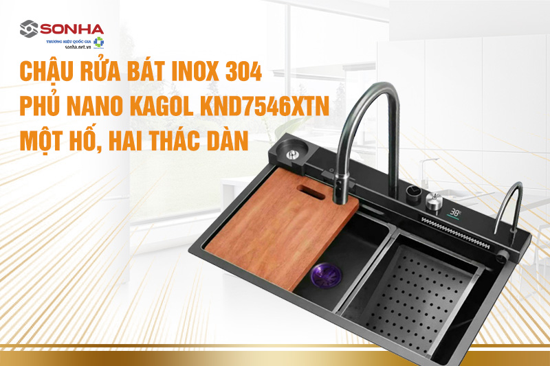 Chậu rửa bát chén inox 304 phủ nano kèm vòi KAGOL KND7546XTN một hố,