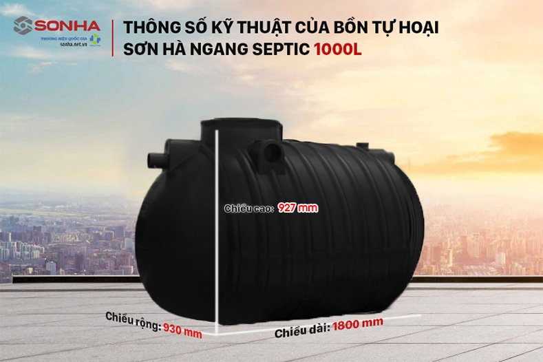 Kích thước bồn tự hoại Sơn Hà ngang Septic Filter 1000L