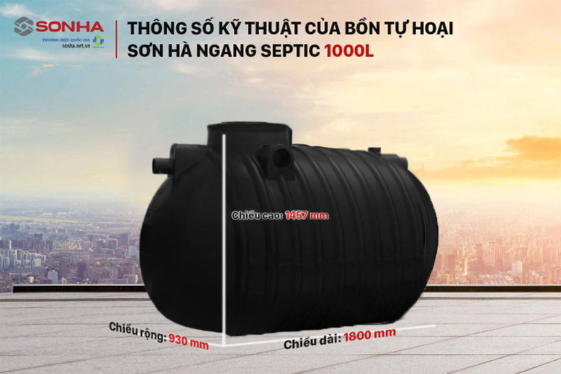 Kích thước bồn tự hoại Sơn Hà ngang Septic Filter 1000L