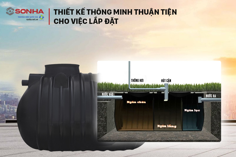 Bồn tự hoại Sơn Hà ngang Septic Filter 1400L thuận lợi lắp đặt