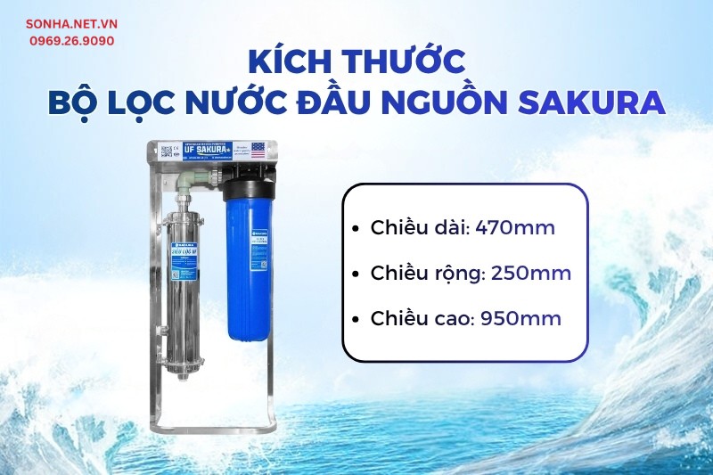 K&iacute;ch thước bộ lọc nước đầu nguồn UF Sakura