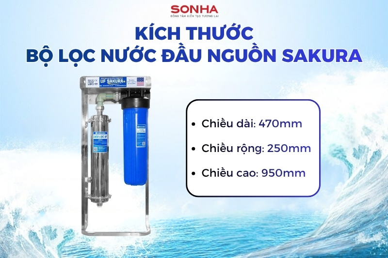 K&iacute;ch thước bộ lọc nước đầu nguồn UF Sakura