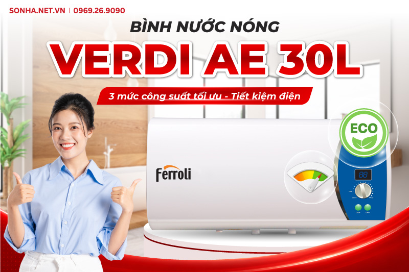 Bình nóng lạnh VERDI AE 30L với 3 mức công suất linh hoạt