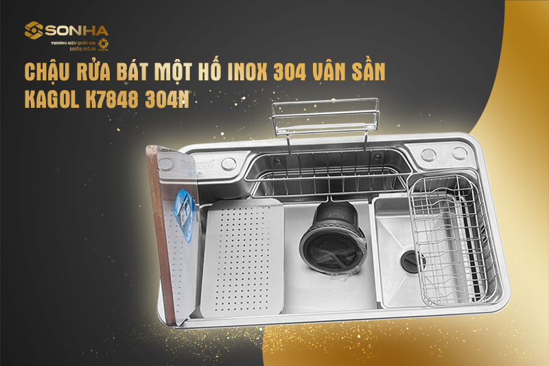 Chậu rửa bát chén một hố Inox 304 vân sần KAGOL K7848 304N