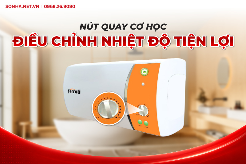 Bình nước nóng VERDI TE với nút xoay điều chỉnh nhiệt độ tiện lợi