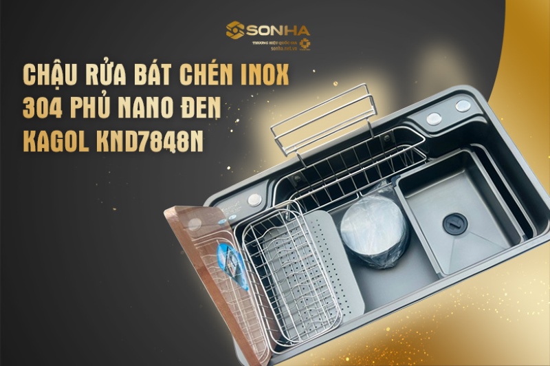 Chậu rửa bát chén inox 304 một hố phủ nano đen Kagol KND7848N