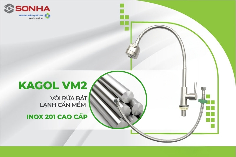 Vòi rửa bát chén Kagol VM2 được làm từ inox 201 cao cấp