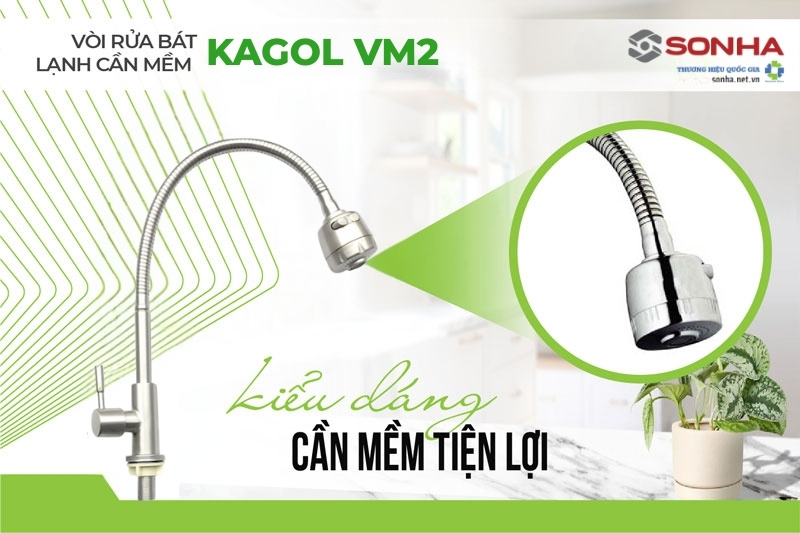 Ưu điểm trong thiết kế của vòi rửa bát cần mềm Kagol VM2