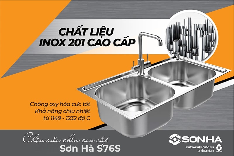 Chất liệu inox 201 cao cấp chậu rửa bát inox S76S