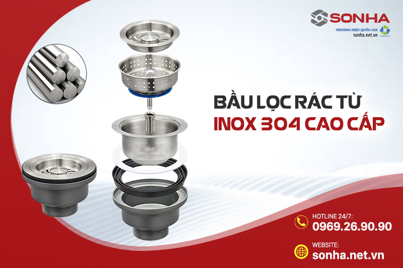 Bầu lọc rác xi phông làm từ inox cao cấp