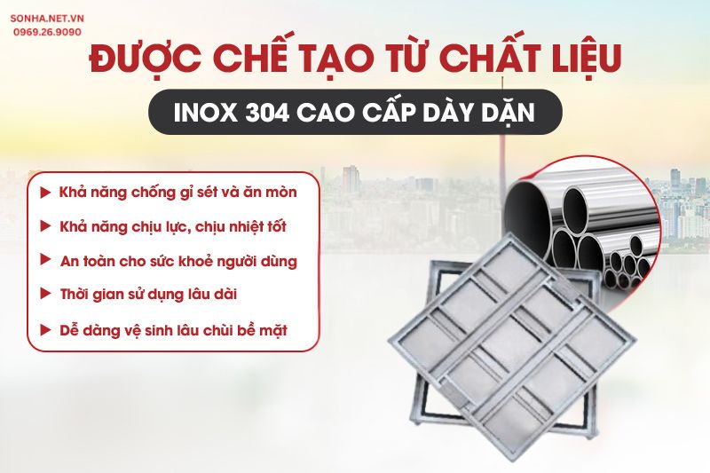 Nắp bể ngầm inox 800x800 được l&agrave;m từ inox cao cấp