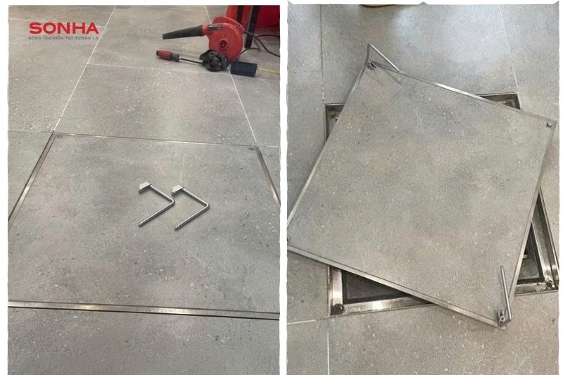 Nắp bể ngầm inox trong nhà 1000x1000 chịu tải 3000kg