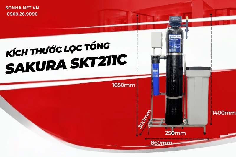 Kích thước máy lọc nước tổng tự động sục rửa Sakura SKT211C