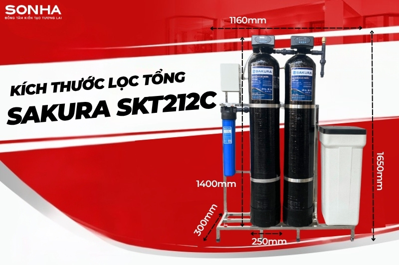 K&iacute;ch thước m&aacute;y lọc nước tổng đầu nguồn Sakura SKT212C