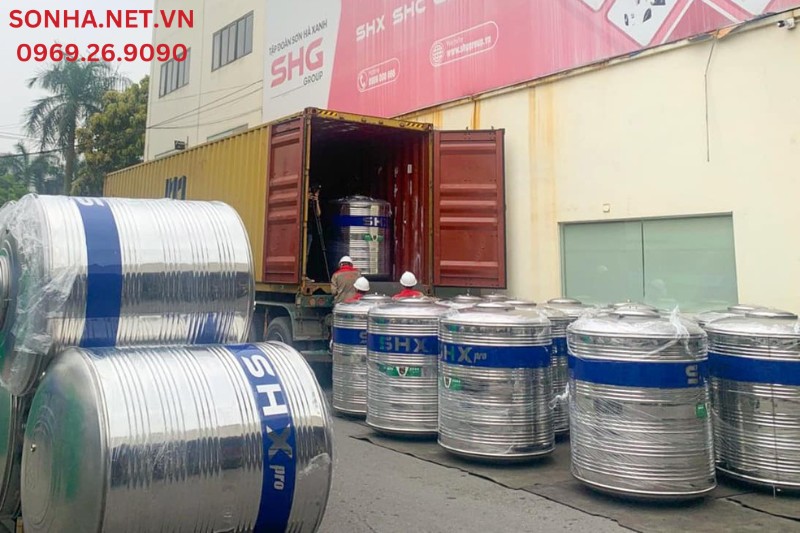 Hình ảnh lắp đặt thực tế bồn nước inox Sơn Hà Xanh SHX