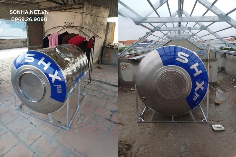 Hình ảnh lắp đặt thực tế bồn nước inox SHX 500L mẫu ngang