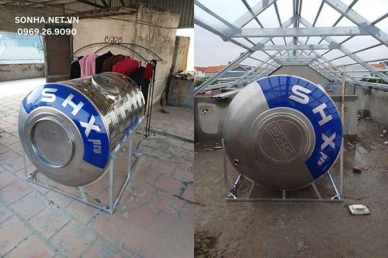 Hình ảnh thực tế lắp đặt bồn Inox Sơn Hà Xanh 3000L ngang F1380